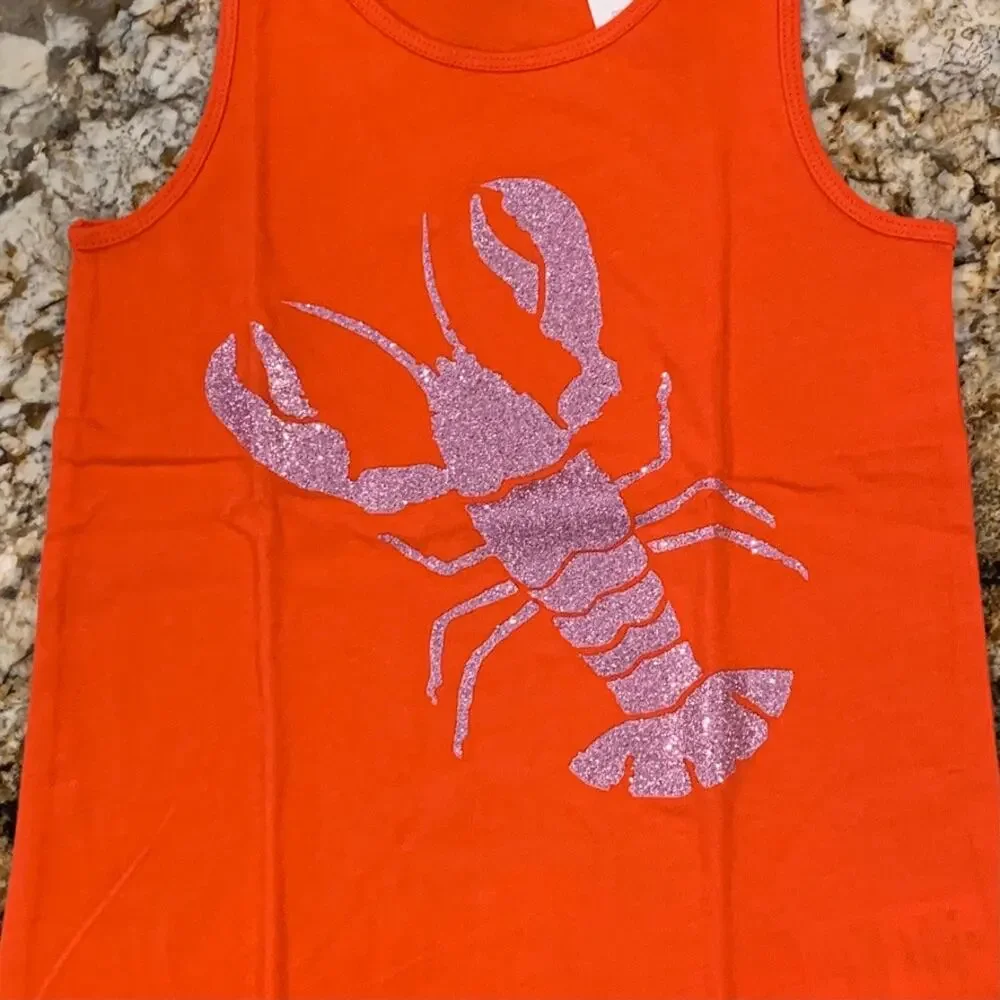 NWT J Crew Girls' Orange & Glitter Pink Lobster Graphic Tank Top